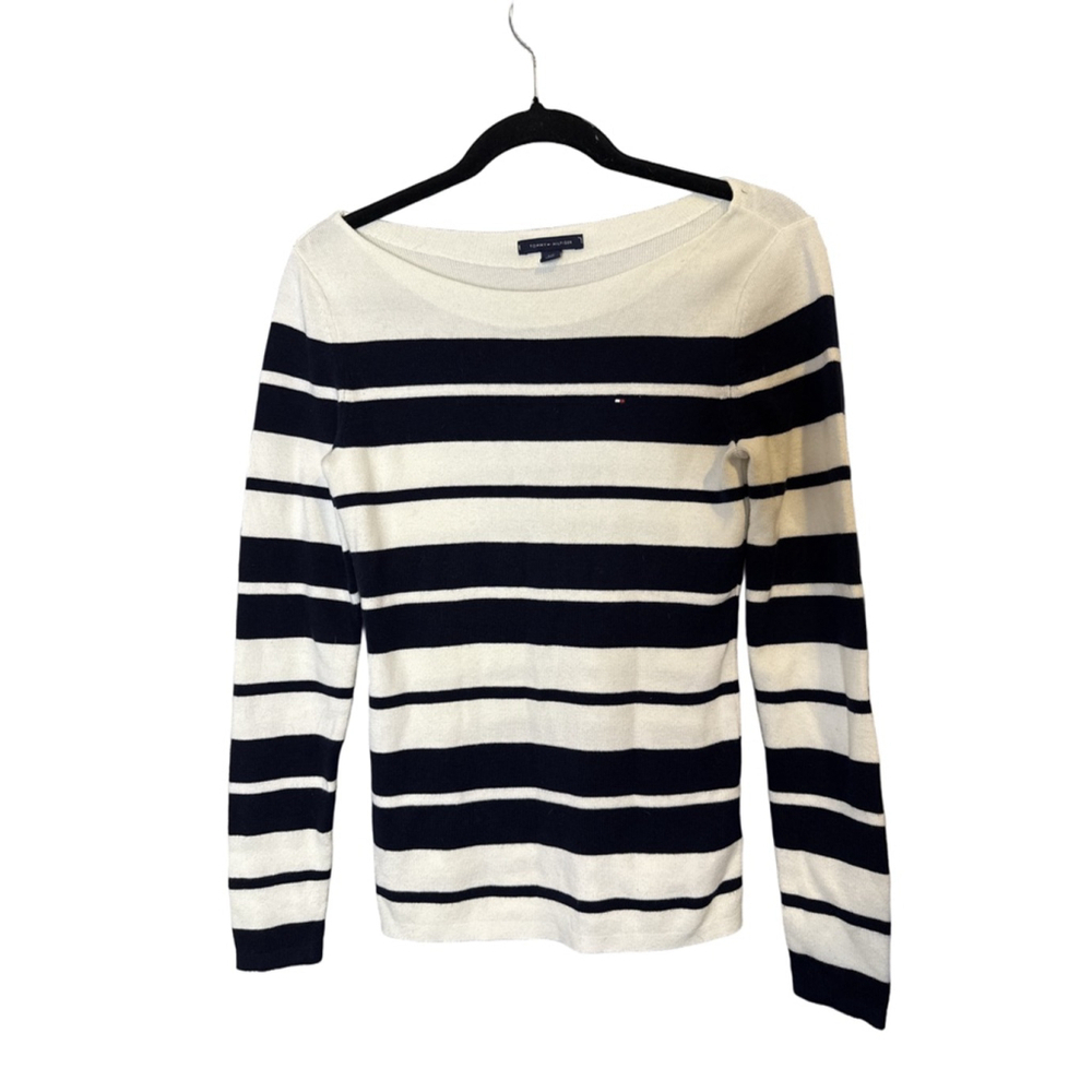 Tommy Hilfiger Sweater White Navy Striped Cotton Size S/P NWOT